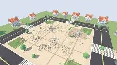 Pigeon flock swarming the plaza over bread